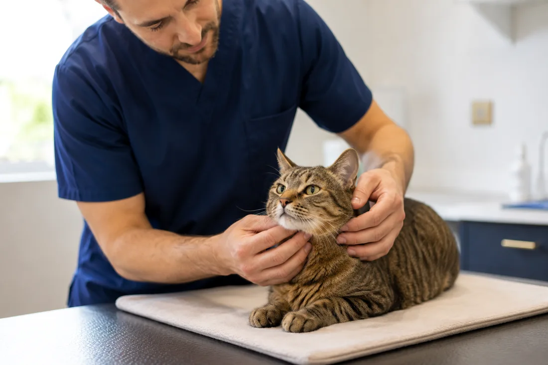 Een kat wordt rustig onderzocht